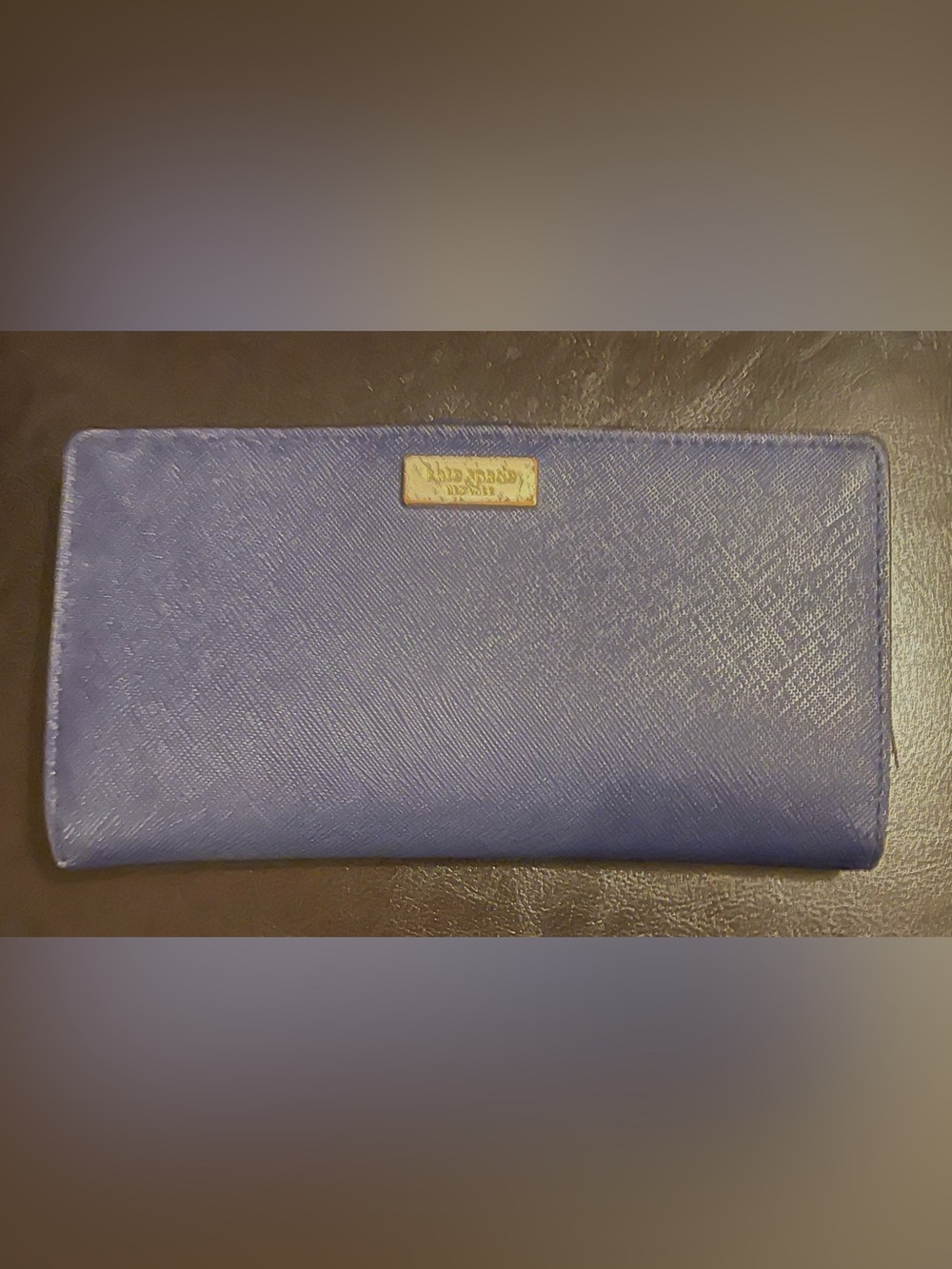kate spade Periwinkle Saffiano Leather Zip Wallet with Gold Logo